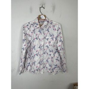 Croft & Barrow Womens XL Floral Button Down Shirt White Pink Blue Long Sleeve